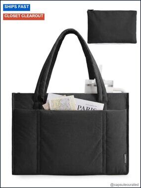 Quilted Puffy Tote Bag Set with Zipper, Large Work Teacher Bag
